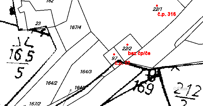 Seletice 52, Postoloprty na parcele st. 97 v KÚ Seménkovice, Katastrální mapa