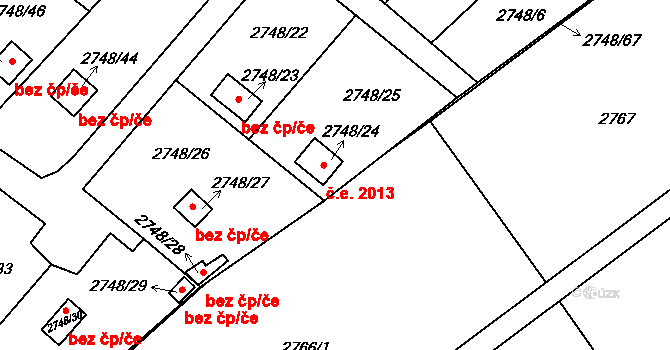 Teplice 2013 na parcele st. 2748/24 v KÚ Teplice, Katastrální mapa