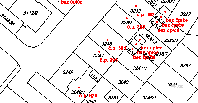 Lobzy 395, Plzeň na parcele st. 3247 v KÚ Plzeň, Katastrální mapa