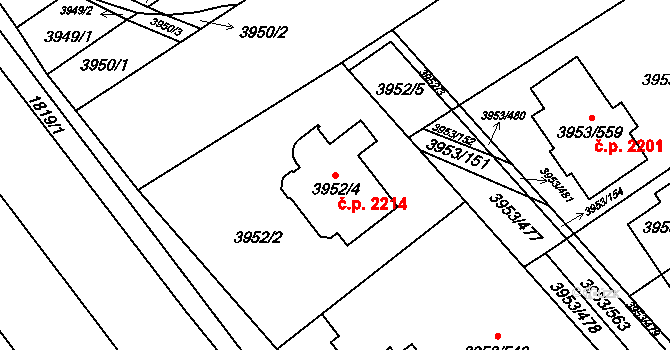 Řečkovice 2214, Brno na parcele st. 3952/4 v KÚ Řečkovice, Katastrální mapa