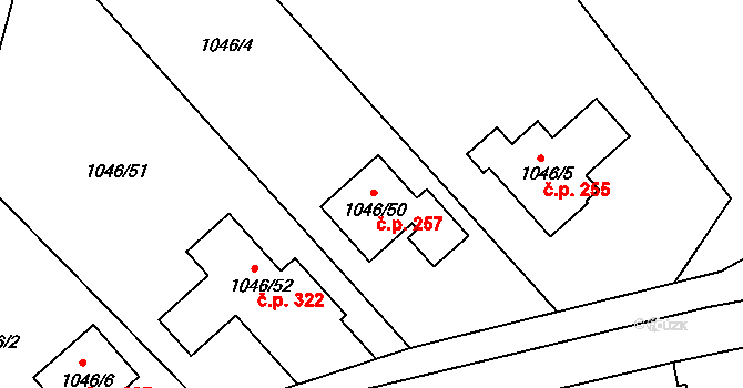 Chudčice 257 na parcele st. 1046/50 v KÚ Chudčice, Katastrální mapa