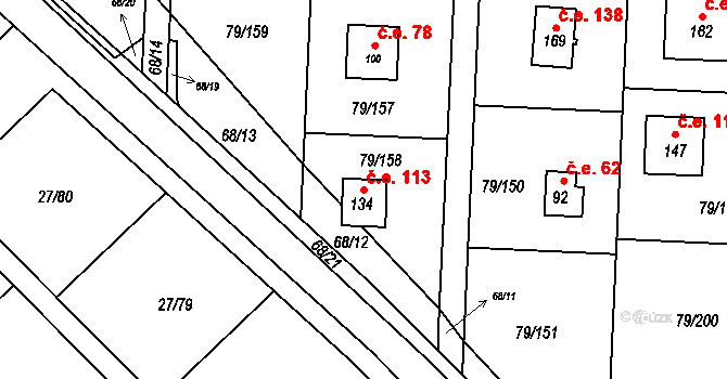 Vadkovice 113, Chbany na parcele st. 134 v KÚ Vadkovice, Katastrální mapa