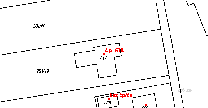 Bílovice 578 na parcele st. 614 v KÚ Bílovice u Uherského Hradiště, Katastrální mapa