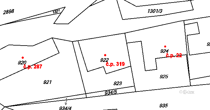 Lichnov 319 na parcele st. 922 v KÚ Lichnov u Bruntálu, Katastrální mapa