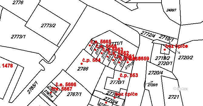 Kadaň 5663 na parcele st. 2771/4 v KÚ Kadaň, Katastrální mapa