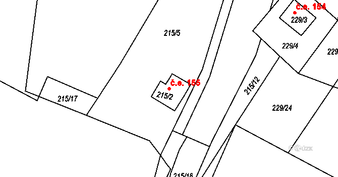 Tušimice 155, Kadaň na parcele st. 215/2 v KÚ Tušimice, Katastrální mapa