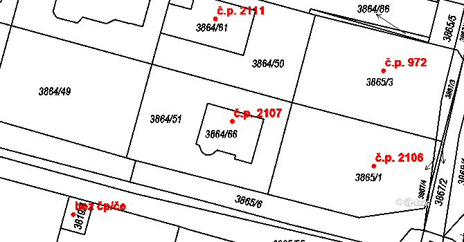 Předměstí 2107, Litoměřice na parcele st. 3864/66 v KÚ Litoměřice, Katastrální mapa