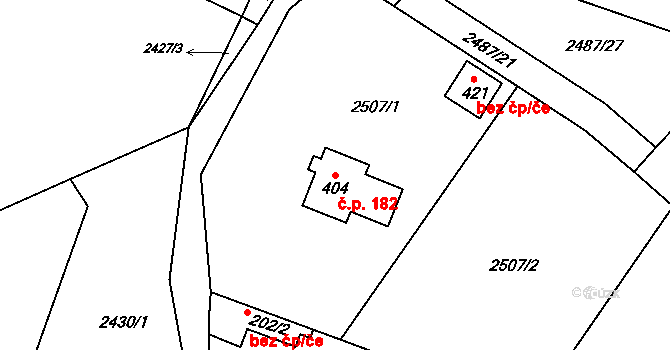 Bukovany 182 na parcele st. 404 v KÚ Bukovany u Týnce nad Sázavou, Katastrální mapa