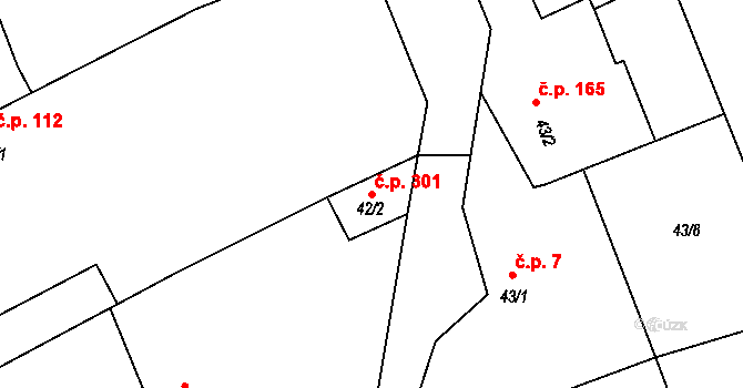 Luštěnice 301 na parcele st. 42/2 v KÚ Luštěnice, Katastrální mapa