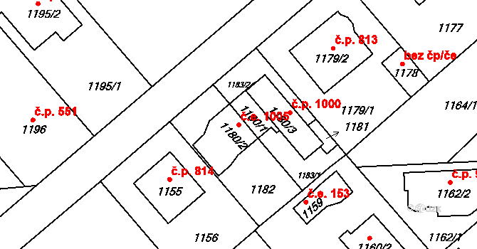 Šeberov 1005, Praha 6 na parcele st. 1180/2 v KÚ Šeberov, Katastrální mapa