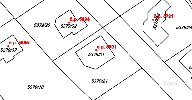 Chomutov 5691 na parcele st. 5379/31 v KÚ Chomutov I, Katastrální mapa