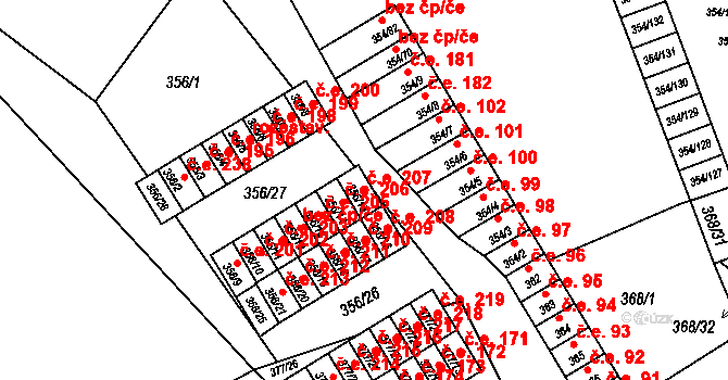 Hrádek nad Nisou 207 na parcele st. 356/15 v KÚ Hrádek nad Nisou, Katastrální mapa