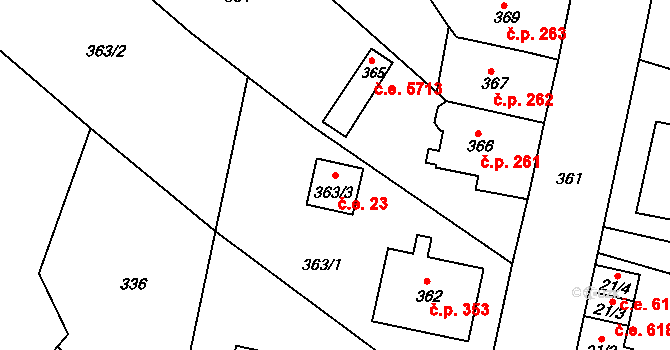 Střekov 23, Ústí nad Labem na parcele st. 363/3 v KÚ Střekov, Katastrální mapa