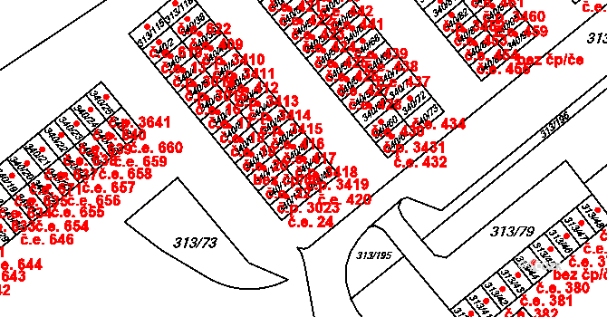 Vyškov-Předměstí 3419, Vyškov na parcele st. 340/48 v KÚ Vyškov, Katastrální mapa