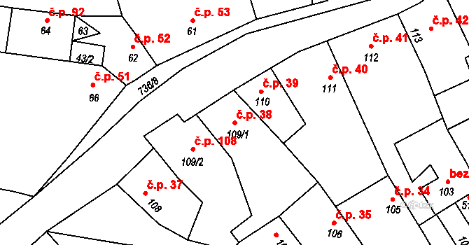 Sedlec 38, Sedlec-Prčice na parcele st. 109/1 v KÚ Sedlec u Votic, Katastrální mapa