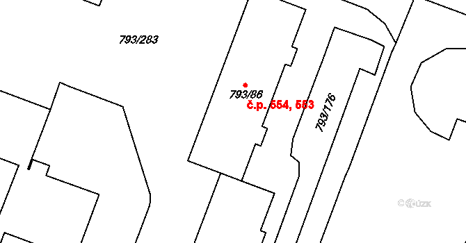 Výškovice 553,554, Ostrava na parcele st. 793/86 v KÚ Výškovice u Ostravy, Katastrální mapa