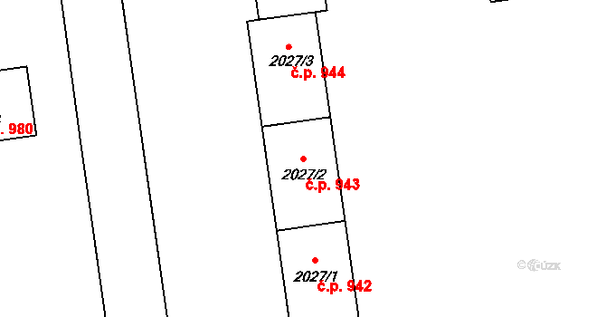 Bystřice nad Pernštejnem 943 na parcele st. 2027/2 v KÚ Bystřice nad Pernštejnem, Katastrální mapa