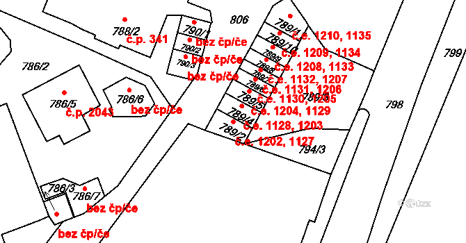Děčín IV-Podmokly 1127,1202, Děčín na parcele st. 789/2 v KÚ Podmokly, Katastrální mapa