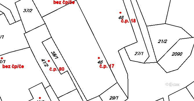 Olší nad Oslavou 17, Velké Meziříčí na parcele st. 46 v KÚ Olší nad Oslavou, Katastrální mapa