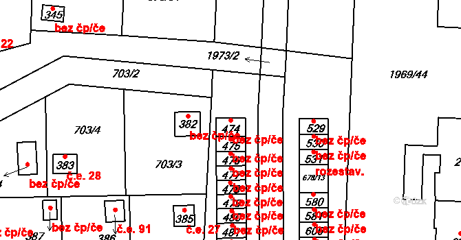 Bečov 38007291 na parcele st. 474 v KÚ Bečov u Mostu, Katastrální mapa