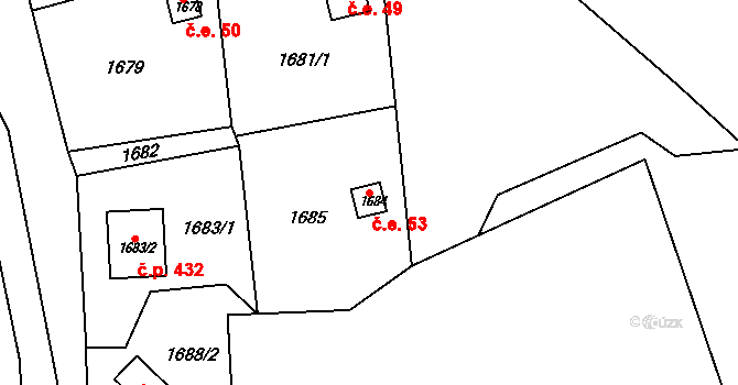 Zádveřice 53, Zádveřice-Raková na parcele st. 1684 v KÚ Zádveřice, Katastrální mapa