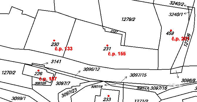 Trnava 155 na parcele st. 231 v KÚ Trnava u Zlína, Katastrální mapa