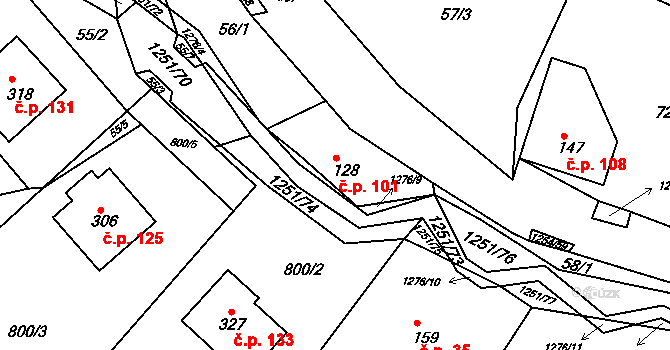 Podkopná Lhota 101 na parcele st. 128 v KÚ Podkopná Lhota, Katastrální mapa