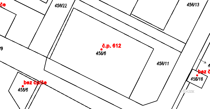 Zruč 612, Zruč-Senec na parcele st. 456/6 v KÚ Zruč, Katastrální mapa