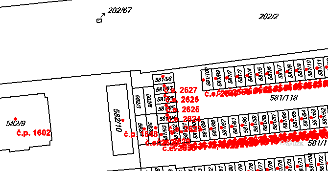 Bludovice 2626, Havířov na parcele st. 581/97 v KÚ Bludovice, Katastrální mapa