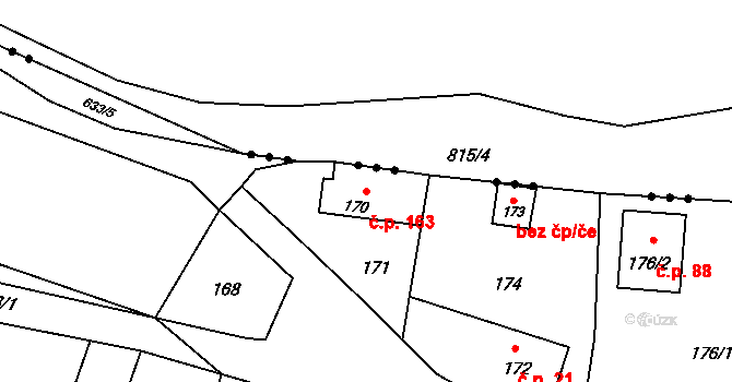 Děhylov 163 na parcele st. 170 v KÚ Děhylov, Katastrální mapa
