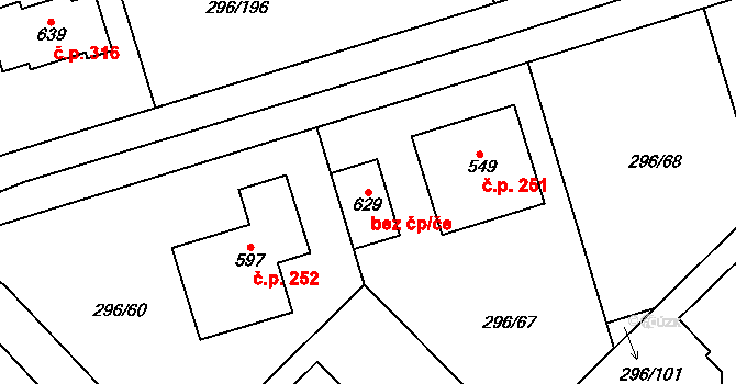 Libeř 43454291 na parcele st. 629 v KÚ Libeř, Katastrální mapa