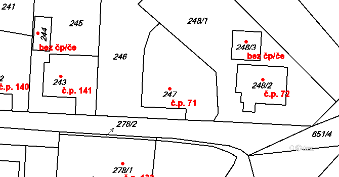Rohov 71 na parcele st. 247 v KÚ Rohov, Katastrální mapa
