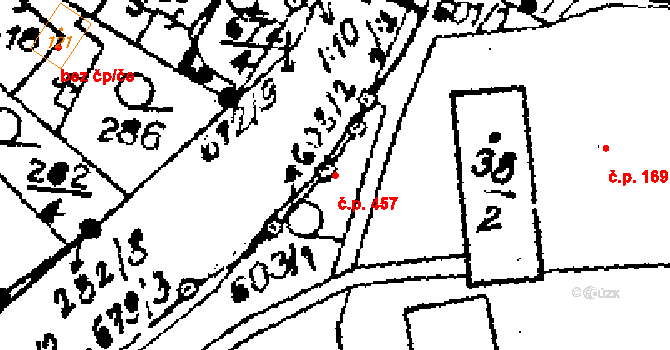 Velká Kraš 457 na parcele st. 38/2 v KÚ Hukovice u Velké Kraše, Katastrální mapa