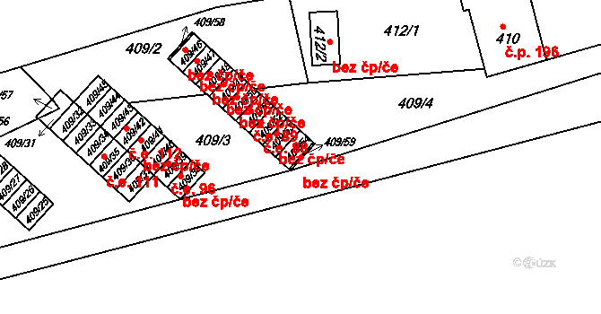 Radonice 45097291 na parcele st. 409/54 v KÚ Radonice u Kadaně, Katastrální mapa