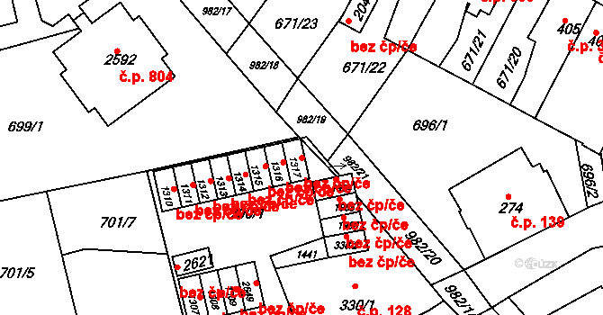 Valašské Meziříčí 45685291 na parcele st. 1317 v KÚ Krásno nad Bečvou, Katastrální mapa