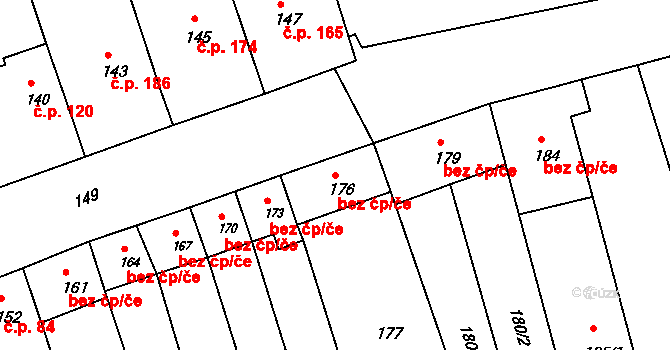 Hrušky 45876291 na parcele st. 176 v KÚ Hrušky u Brna, Katastrální mapa