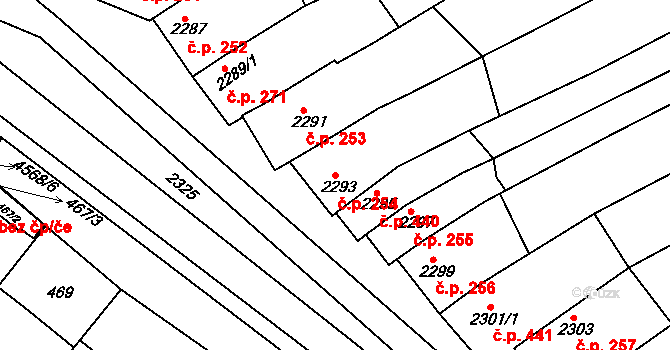 Vlčnov 254 na parcele st. 2293 v KÚ Vlčnov, Katastrální mapa