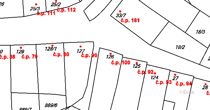 Kostelany nad Moravou 100 na parcele st. 126 v KÚ Kostelany nad Moravou, Katastrální mapa