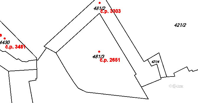Břeclav 2651 na parcele st. 481/3 v KÚ Břeclav, Katastrální mapa