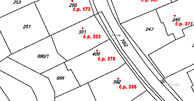 Zlechov 378 na parcele st. 406 v KÚ Zlechov, Katastrální mapa