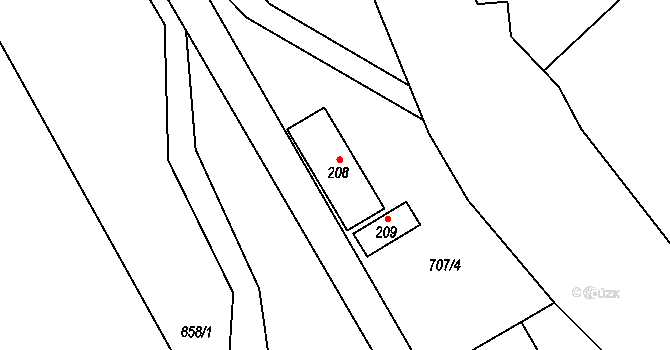 Široká Niva 49385291 na parcele st. 208 v KÚ Markvartice u Široké Nivy, Katastrální mapa