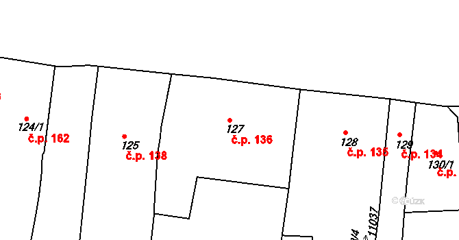 Uherský Brod 136 na parcele st. 127 v KÚ Uherský Brod, Katastrální mapa