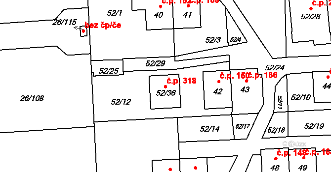 Chuchelná 318 na parcele st. 52/36 v KÚ Chuchelná, Katastrální mapa