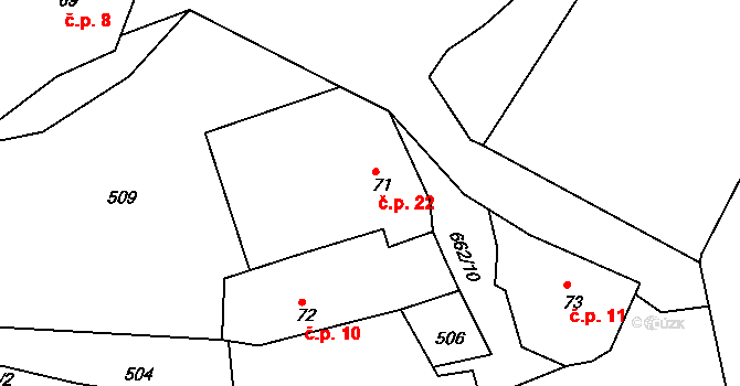 Zbožnov 22, Skuteč na parcele st. 71 v KÚ Zbožnov, Katastrální mapa