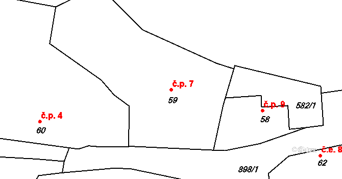 Draheničky 7, Mišovice na parcele st. 59 v KÚ Svučice, Katastrální mapa