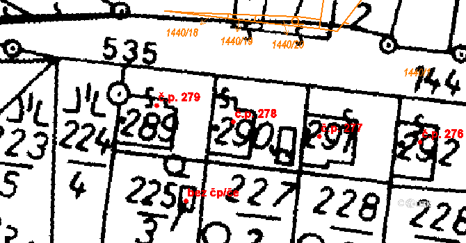 Bernartice 278 na parcele st. 290 v KÚ Bernartice u Milevska, Katastrální mapa