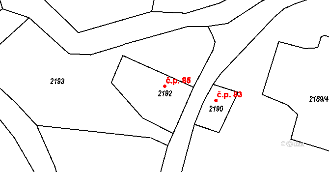 Choceňské Předměstí 85, Vysoké Mýto na parcele st. 2192 v KÚ Vysoké Mýto, Katastrální mapa
