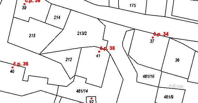 Jestřebí 35 na parcele st. 41 v KÚ Jestřebí u Zábřeha, Katastrální mapa