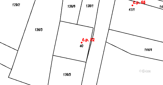 Hradecko 52, Kralovice na parcele st. 40 v KÚ Hradecko, Katastrální mapa