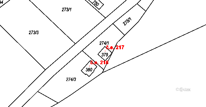 Černolice 217 na parcele st. 379 v KÚ Černolice, Katastrální mapa